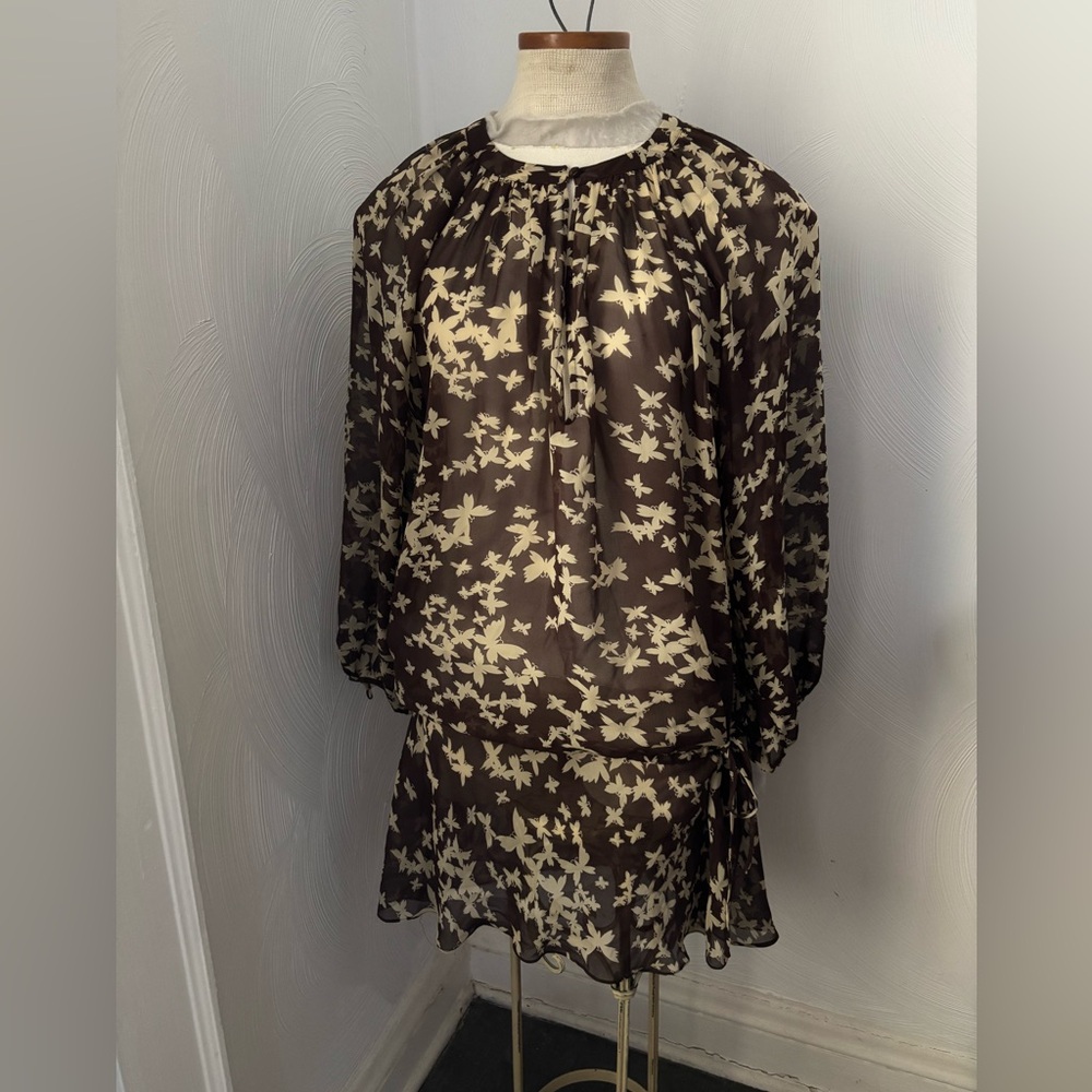 Nordstrom Chocolate brown and Cream sheer Chiffon 🦋 Butterfly Dress M
